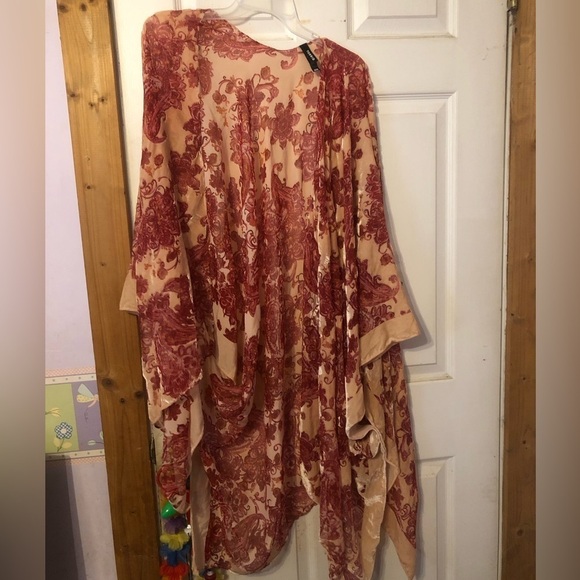 torrid Sweaters - Torrid floral orange and red flowy poncho velvet sheer kimono hippie boho